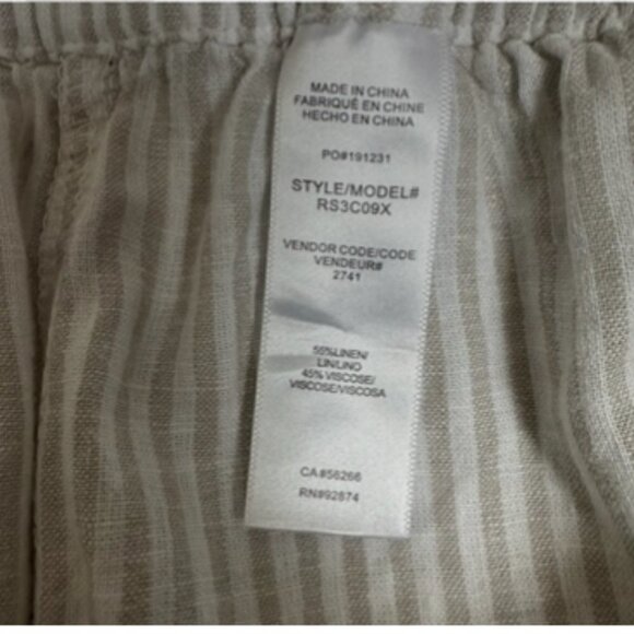 Spendid Elastic Waist Linen Blend Tan Cream Stripe Pants, Medium - Picture 8 of 8